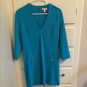 Lilly Pulitzer Turquoise V-Neck Tunic with Button Accents